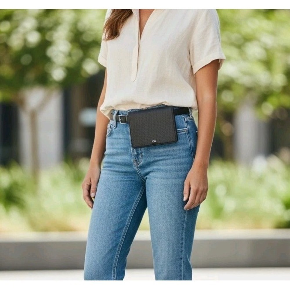 Calvin Klein Wide Flap Embossed Monogram Belt Bag‎ Black - Interior Defect